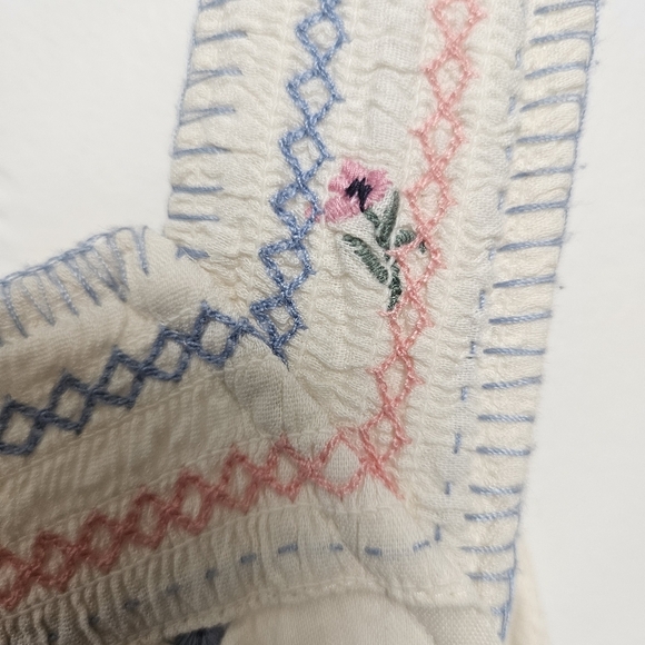 Old Navy Sz M 100% Cotton Floral Coastal Embroidered Pockets Flowy Tiered Dress - Picture 9 of 16